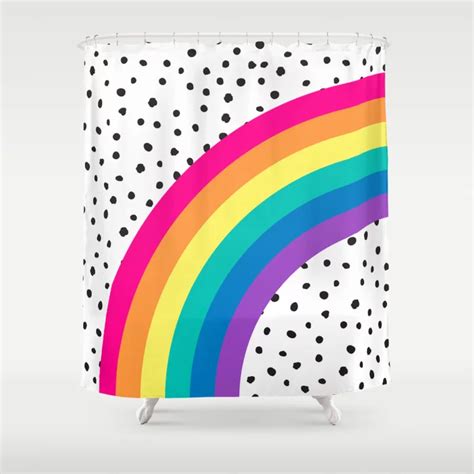 Rainbow Colorful Black White Polka Dots Pattern Shower Curtain