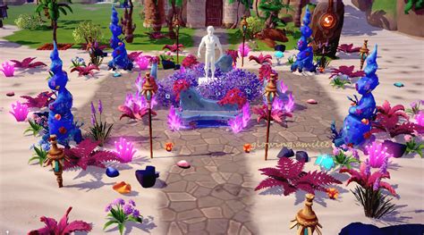 an animated garden with purple and blue flowers