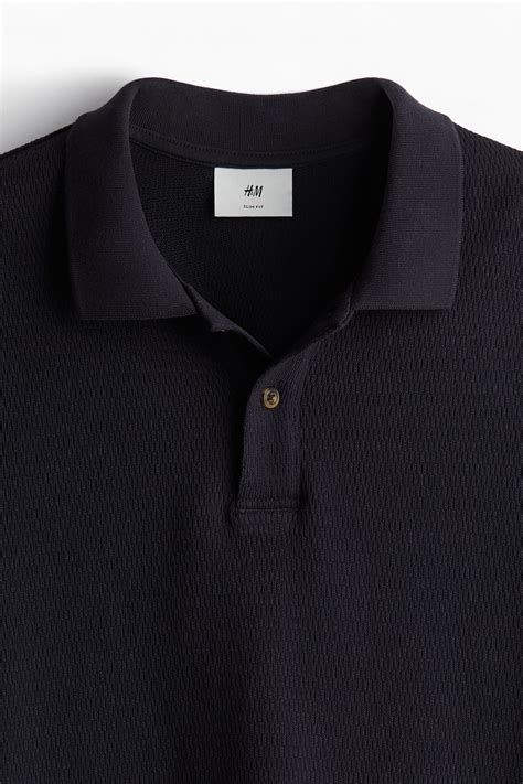 mens navy blue slim fit polo shirt hm