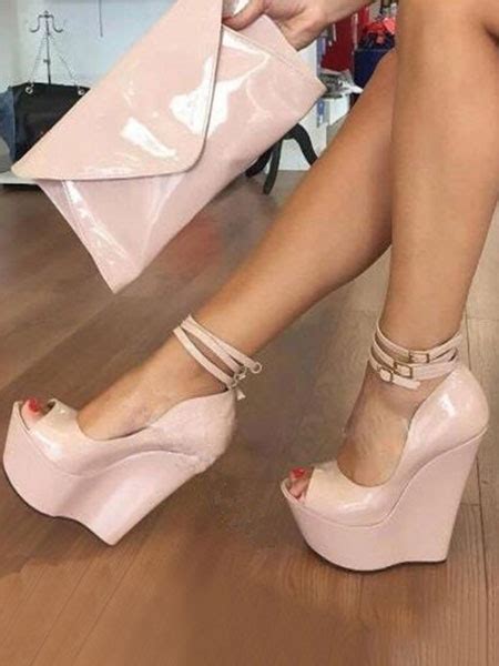 Nude High Heels Women Peep Toe Platform Ankle Strap Wedge Shoes Plus Size Sexy Shoes Milanoo
