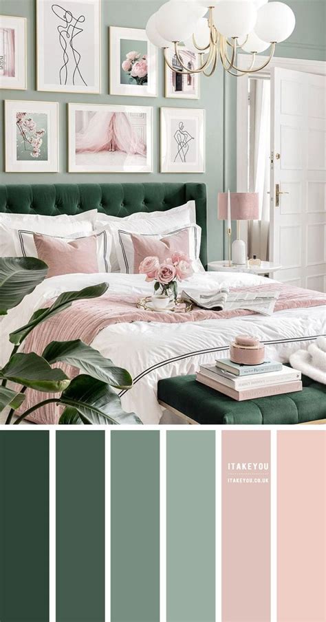 A Bedroom With Pink Green And White Colors On The Walls Is Featured In