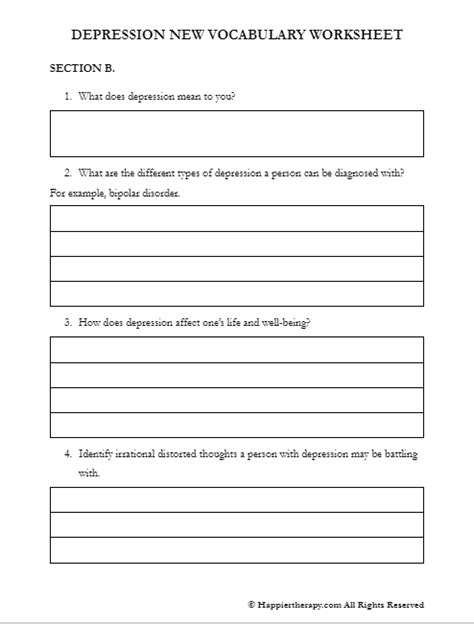 Depression New Vocabulary Worksheet Happiertherapy