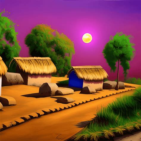 Pakistan Village Moonlight Graphic · Creative Fabrica