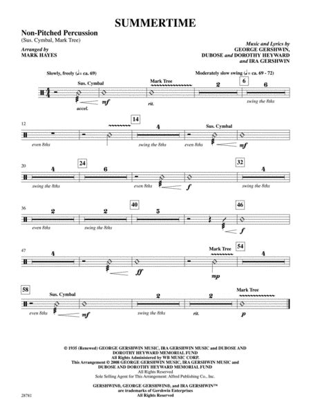 Summertime From The Musical Porgy And Bess Nd Percussion By George