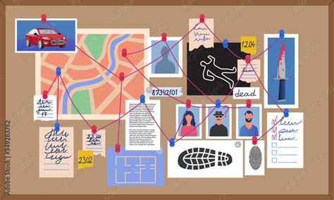 Homicide Detectives Board Showing Clues And Suspects A Crime Scene Map