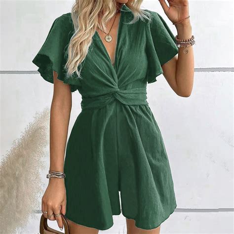 TrdSipl Rompers for Women 2025 Wrap V-Neck One Piece Shorts Romper Cute