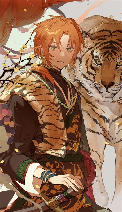 An Anime Character Is Standing Next To A Tiger