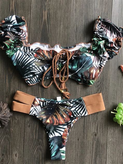 Tropical Print Ruffled Bikini Set For Women On Luulla