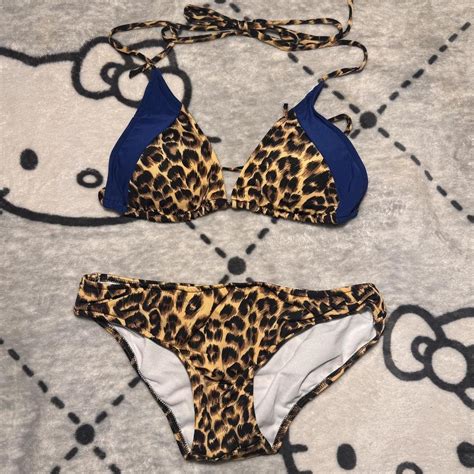Y2K Leopard Print Triangle Bikini Set Features A Depop
