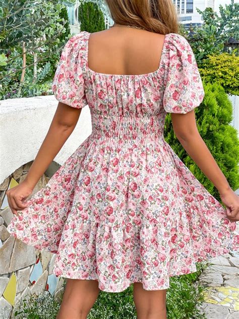 SHEIN WYWH Vestido Con Estampado Floral De Manga Farol Con Nudo