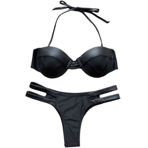 Strój Kąpielowy Dwuczęściowy Bikini Eko Skóra Skórzany Czarny Fiszbiny S 5903840923872 Cena