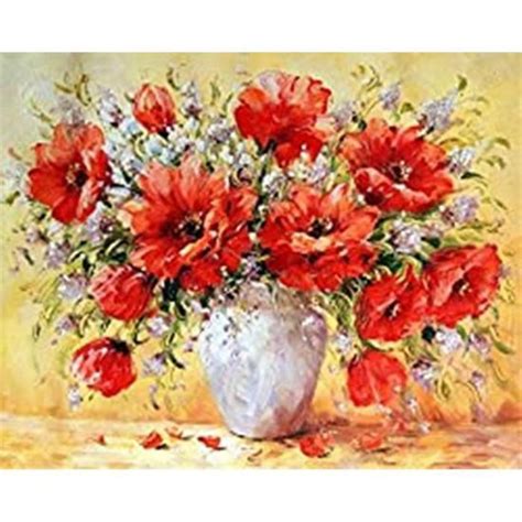 YEESAM ART Peinture Par Numero Adulte Fleur De Pavot Rouge Peinture