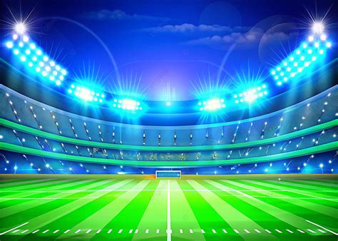 Night Football Stadium With Bright Lights And Empty Field Background