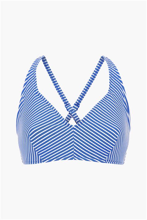 Seafolly Striped Ribbed Bikini Top In Cobalt Blue Modesens
