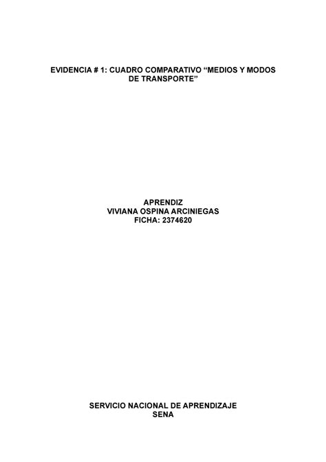 Evidencia 1 Cuadro Comparativo Medios Y Modos DE Transporte