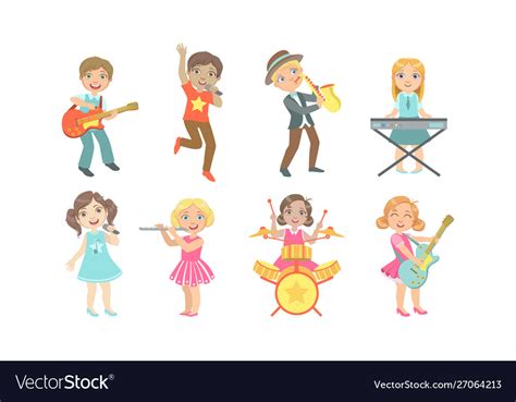 Kids playing musical instruments and singing set Vector Image