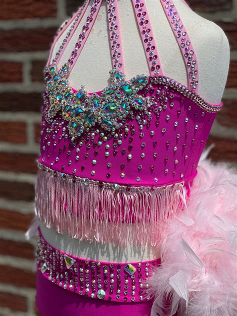 Custom Dance Costume Hot Pink Jazz With Feather Boa And Fringe Etsy