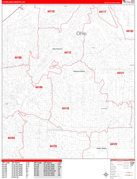 Cleveland Heights Ohio Zip Code Wall Map Red Line Style By Marketmaps