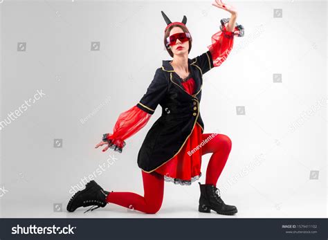 Sexy Brunette Girl Red Tights Masquerade Stock Photo Shutterstock