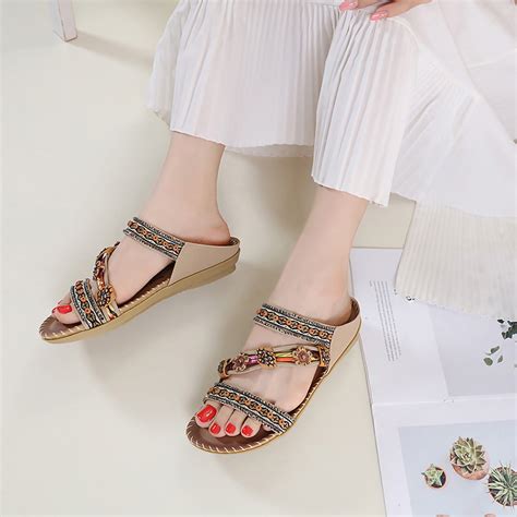 Fanxing Womens Bohemia Rhinestones Sandals Open Toe Flatform