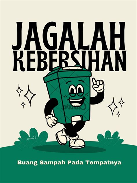 Krem Hijau Retro Ilustrasi Kampanye Jagalah Kebersihan Poster _20230831 ...