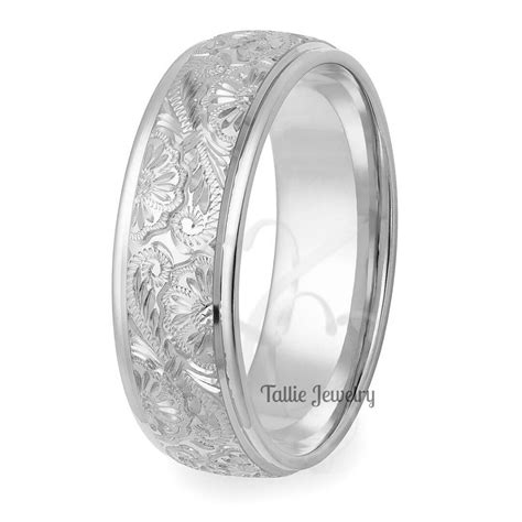 Hand Engraved Mens Wedding Band, Hand Engraved Mens Wedding Ring, 7mm ...