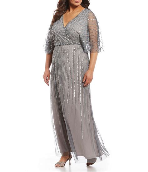 Adrianna Papell Plus Size Beaded Flutter Sleeve Blouson Gown Plus