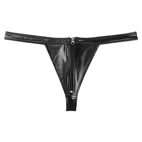 Mens Shiny Metallic Bikini Briefs Zip Front Bulge Pouch Thong G String Underwear EBay