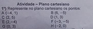 Solved Atividade Plano Cartesiano Represente No Plano Cartesiano