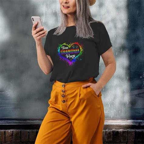 Free Grandma Hugs Lbgt Heart Rainbow Gay Pride Month Old Women T Shirt Mazezy