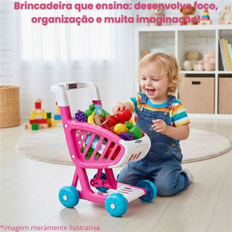 Carrinho De Compra Infantil - Carrinho De Compras Supermercado Infantil Mercado Frutinhas Azul e Rosa ...