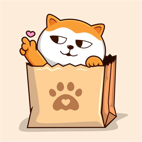 Cat In Paper Bag Orange White Pussy Cat With Love Finger In Shopping Bag Vector Art