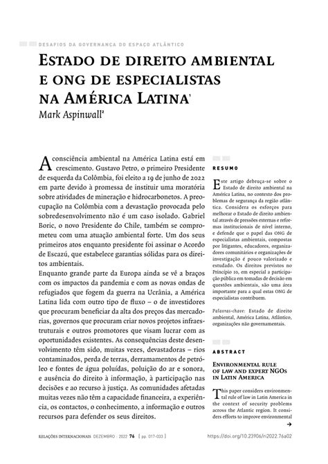 Pdf Estado De Direito Ambiental E Ong Especialistas Na Am Rica Latina