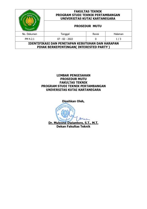 Buku Prosedur Mutu Fakultas Teknik Universitas Kutai Kartanegara