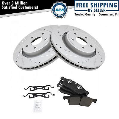 Front Premium Posi Ceramic Brake Pad Performance Drilled Slotted Rotor