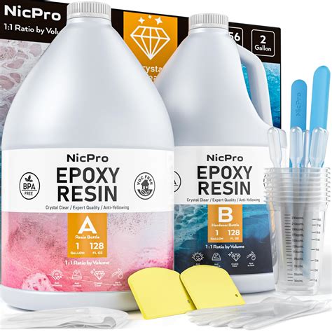 Nicpro 2 Gallon Crystal Clear Epoxy Resin Kit, High Gloss & Bubbles