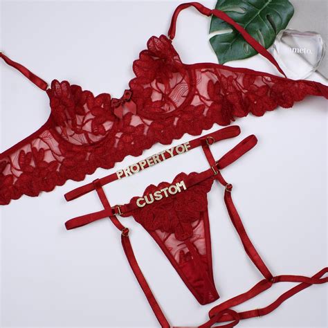 Custom Lingerie Bra And Panty Set Custom Name Thong Personalized Thong Bridal Lingerie