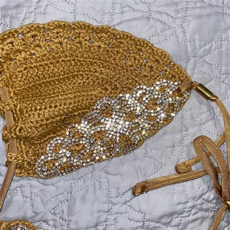 Fashion Nova Swim Beige Crochet Bikini With Rhinestones Poshmark