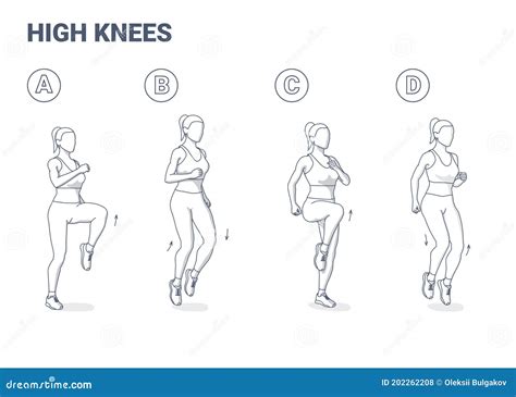 High Knees Exercise Woman Cartoon Vector Illustration Concept Stock