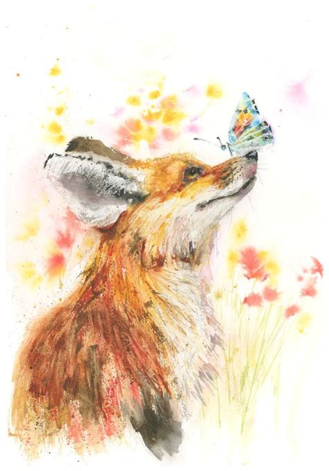 Fox And Butterfly Fine Art Print