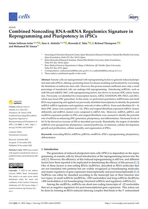 Pdf Combined Noncoding Rna Mrna Regulomics Signature In Reprogramming