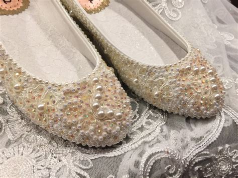 Bridal Ballerina Flats With Beaded Appliqu And Rhinestones Etsy