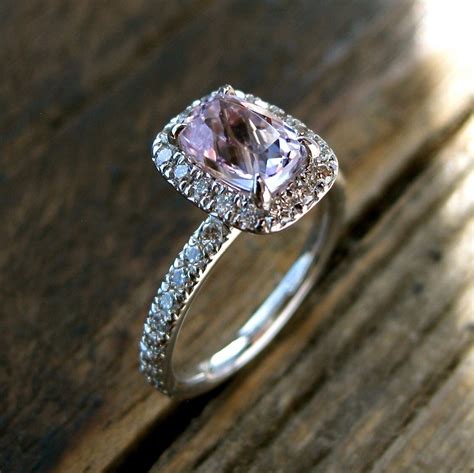 Fuchsia Kunzite Engagement Ring In 14K White Gold With