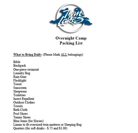 17 Best Images About Camp Packing Lists On Pinterest Cove Lakes And