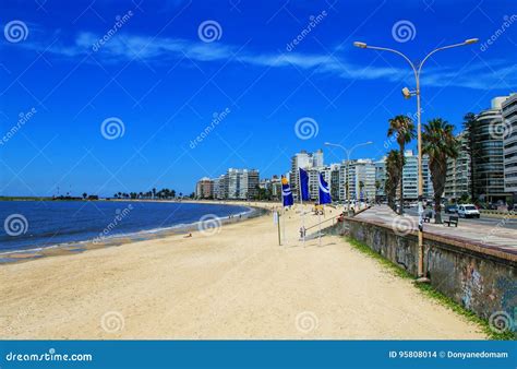 pocitos beach   bank   rio de la plata  montevide stock
