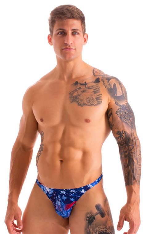 Mens Seamless Pouch Bikini Swimsuit In American Flag Collage