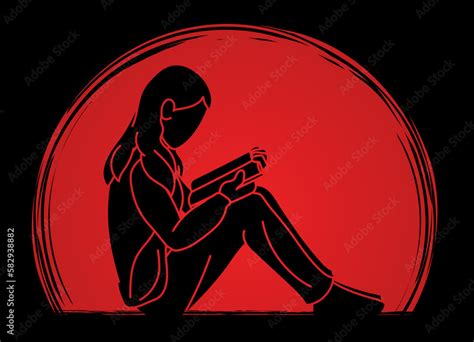 Silhouette A Woman Reading A Book Cartoon Silhouette Graphic Vector ...