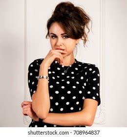 Portrait Sexy Brunette Black Dress On Stock Photo Shutterstock