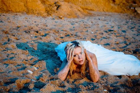 Bride On Sunset Beach Stock Image Image Of Beautiful