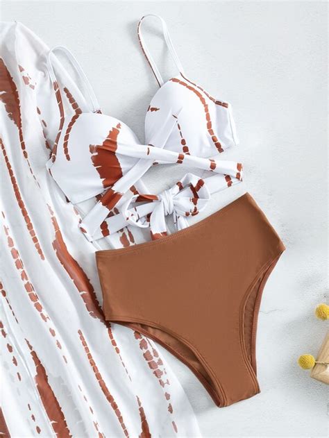 Shein X Sofia Suescun Shein Swim Vcay Sets De Bikini Para Mujer Espalda Al Aire Cruzado Tie Dye